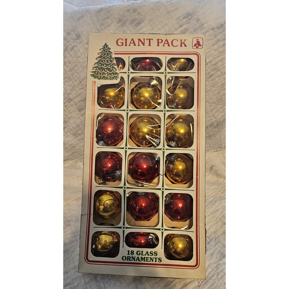 Vintage Franke Boxed 18 Glass Christmas Ornaments, red and gold